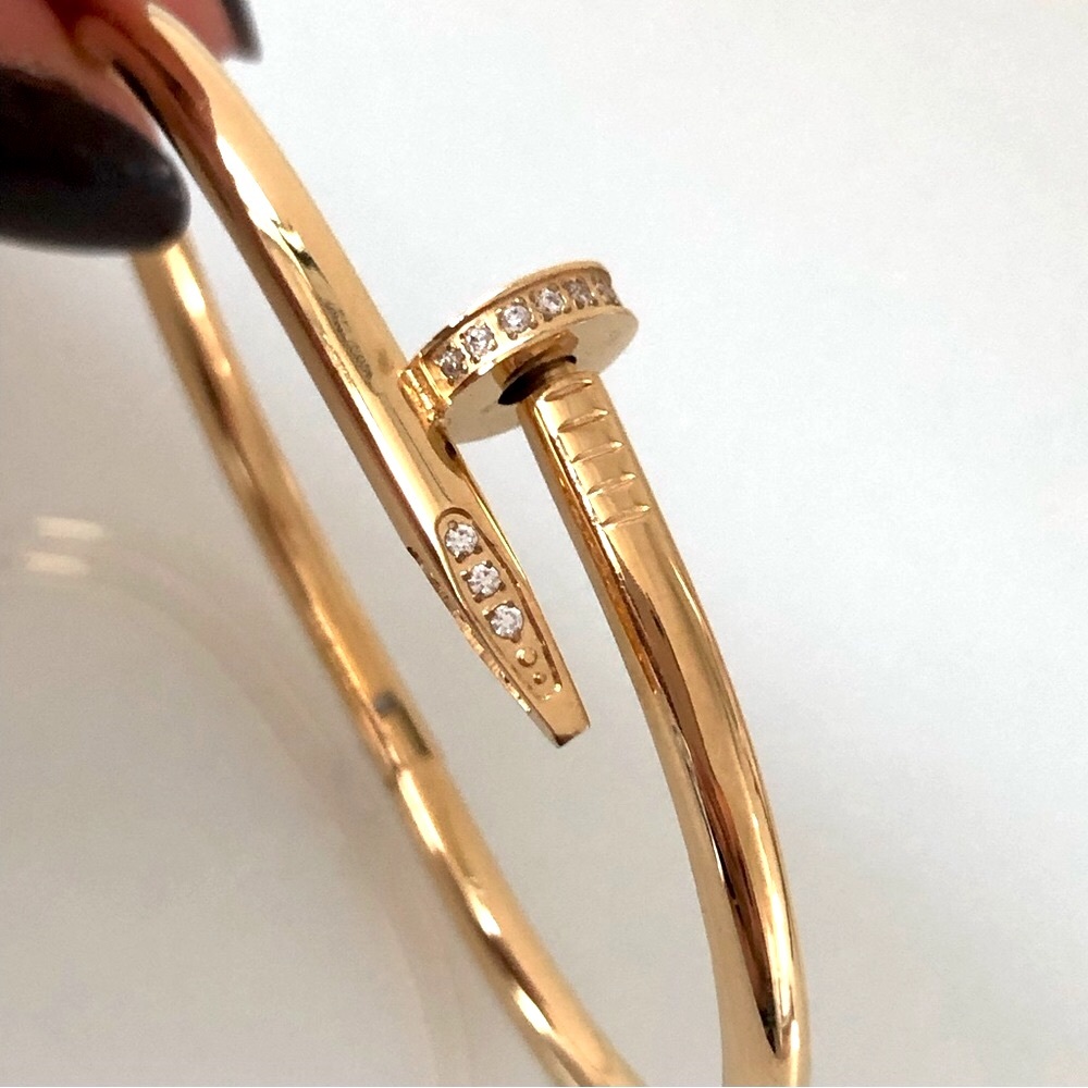 Gold Nail Zirconia Cuff Bracelet
